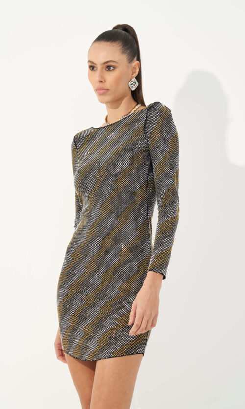Metallic Noir Textured Mini Dress — Rental