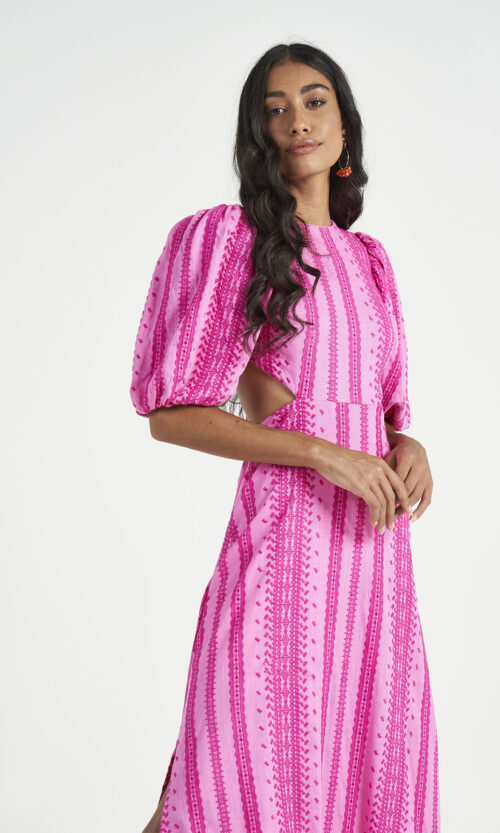Blush Puff-Sleeve Cutout Maxi Dress — Rental