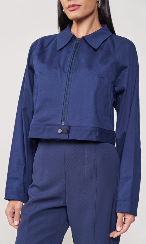 Navy Cropped Zip Jacket