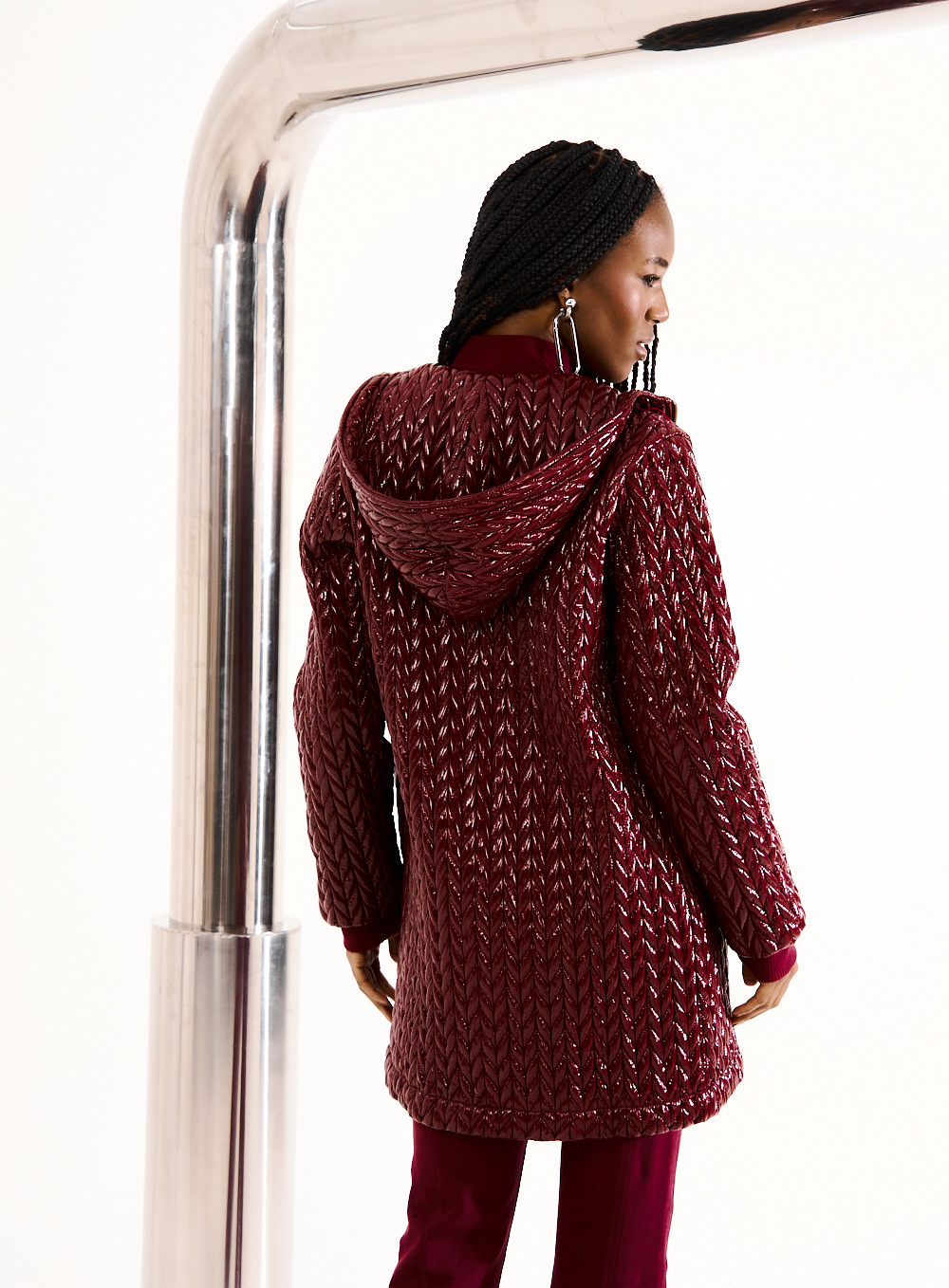 Bordô Quilted Longline Coat 3 Bordô Quilted Longline Coat